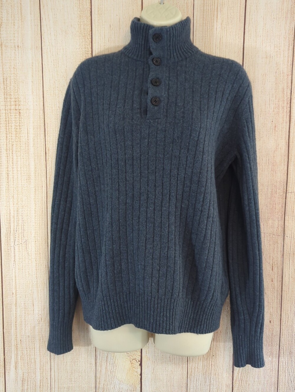 Banana Republic Slate Mock Neck 1/4 Button Wool Blend Sweater Small